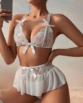 Fantazi Beyaz Dantelli Fiyonklu Seksi Babydol BC9239