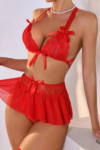 Fantazi Kırmızı Dantelli Fiyonklu Seksi Babydol  BC9240