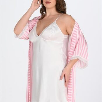 Aria's Closet 2'li Beyaz-Pembe Sabahlık Takımı Bigsize 6210