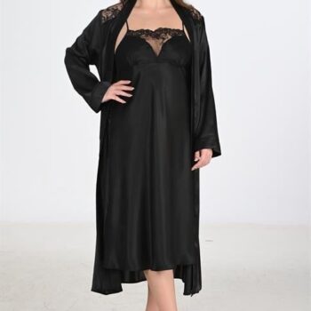 Aria's Closet 2li Siyah Sabahlık Takımı Bigsize 6221