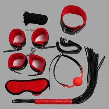 Aria's Closet Kırmızı/Siyah İçi Tüylü Deri 7'li Harness Set