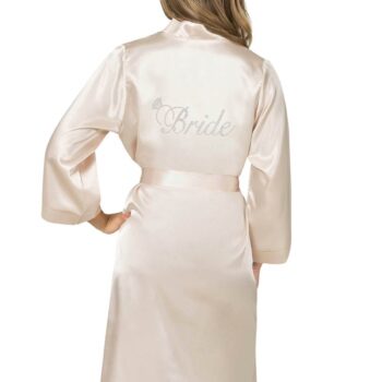 Aria's Closet Fildişi Kısa Saten Bride Sabahlık