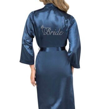 Aria's Closet Lacivert Kısa Saten Bride Sabahlık