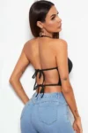 Bacio Kadın Sırtı Açık Siyah Belden Bağlamalı Crop Büstiyer BC5441