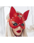 Fantezi Deri Seksi Kırmızı Kedi Maske Kelepçe Kırbaç Seti ( 3’lü set) BC5367
