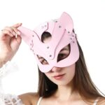 Fantezi Deri Seksi Pembe Kedi Maske Kelepçe Kırbaç Seti ( 3’lü set) BC5368