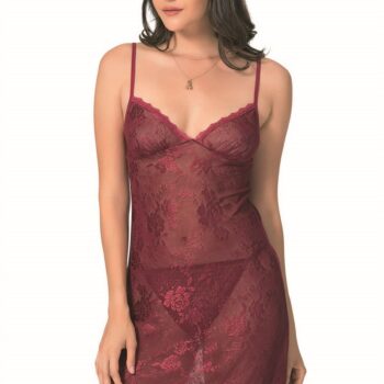 Aria's Closet Bordo Kısa Jakarlı Gecelik