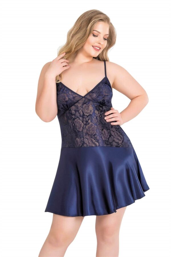 primoda buyuk beden lacivert kisa saten 0038