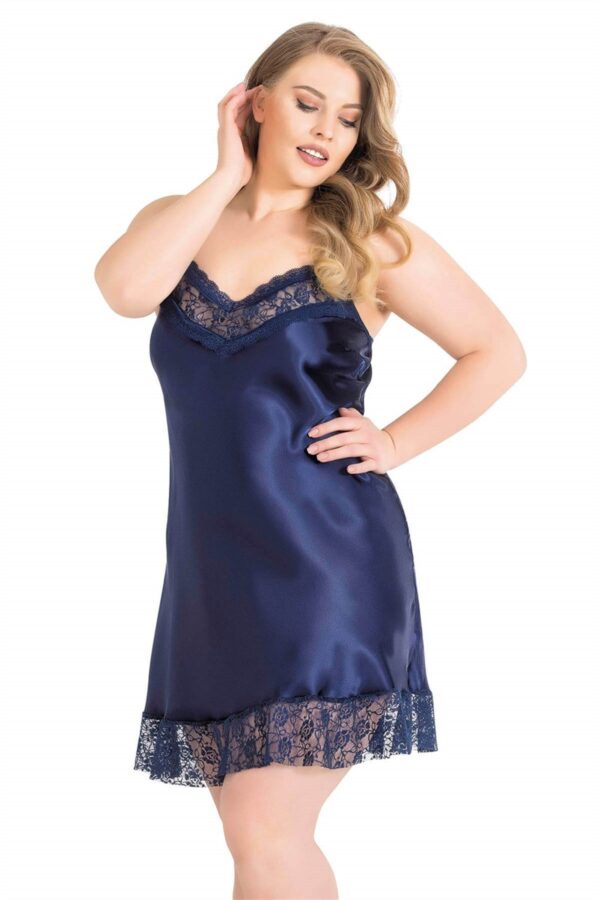 primoda buyuk beden lacivert kisa saten 13f5