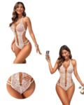 Fantezi Beyaz  Dantelli Zincirli Seksi Babydoll BC9252