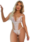 Fantezi Büyük Beden Beyaz Dantelli Babydoll BC9248