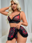 Fantezi Seksi Dantelli Ekose Sütyen Mini Etek Takım BC10128