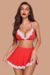 Aria’s Closet Fantezi Şık Kenarları Dantel İle Süslenmiş Hizmetci Kostümü Kırmızı Beyaz