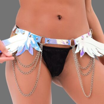 Aria's Closet Gümüş Yumuşak Deri Zincirli Fantezi Şık Kelebek Desen Harness