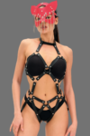 Aria’s Closet Kırmızı Zincir Maskeli Deri Harness Babydoll Takım