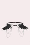 Aria’s Closet Siyah Yumuşak Deri Zincirli Fantezi Şık Kelebek Desen Harness