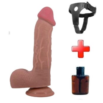 Belden Bağlamalı 23,4 cm Çift Katmanlı Gerçekçi Melez Dildo Penis