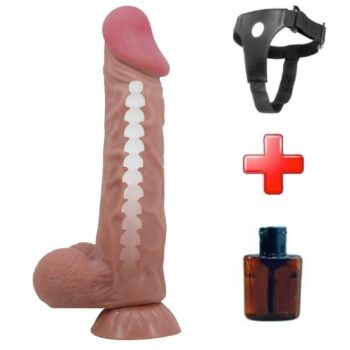 Belden Bağlamalı 24 cm Kıkırdak Yapılı Çift Katmanlı Gerçekçi Melez Dildo Penis