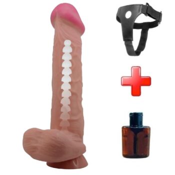 Belden Bağlamalı 26 cm Kıkırdak Yapılı Çift Katmanlı Melez Gerçekçi Dildo Penis