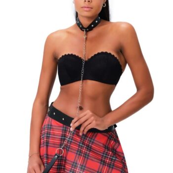 Aria's Closet Kareli Harness Deri Etekleri Dantel Süslemeli