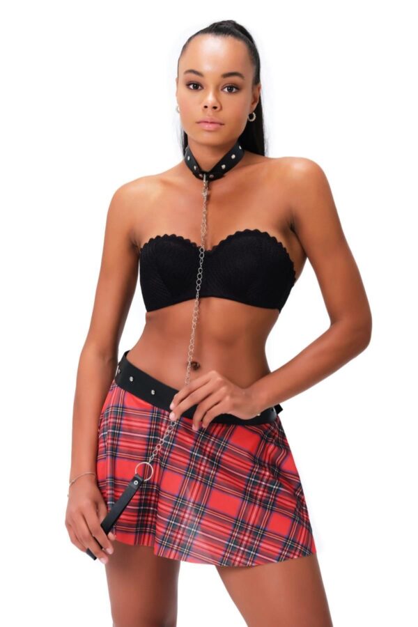 Kareli Harness Deri Etekleri Dantel Susl aac1