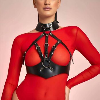 Boyundan Bağlamalı Göğsü Açık Deri Fantazi Sütyen Harness - APFT1286