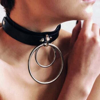 Büyük Ve Küçük Halka Detaylı Ayarlı Şık Deri Choker - APFT678