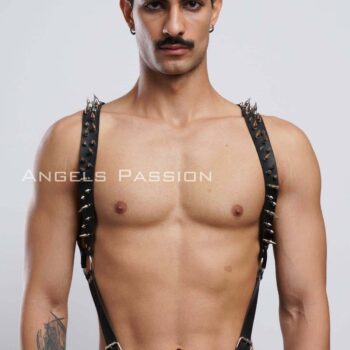 Çivi Detaylı Erkek Göğüs Harness, Erkek Clubwear, Deri Erkek Harness - APFTM203