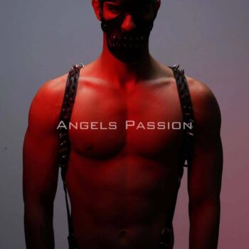 Çivi Detaylı ve Maskeli Erkek Harness Takım, Erkek Clubwear, Erkek Göğüs Harness - APFTM204