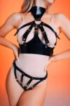 Fantazi Göğüs Dekolteli Arkası Açık Külot Takım Deri Harness – APFT1273