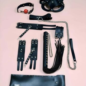 Fantazi Kırbaç Kelepçe Set, 6'lı Set, Ayak - El Kelepçesi, Maske, Ağız Topu - APFT1308
