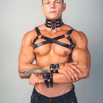 Gay Fantazi Giyim Harness Tasma ve Bileklik Takım - APFTM55
