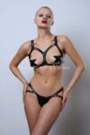 Göğüsleri Açık Şık Deri Sütyen Harness Takım