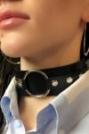 Halka Detaylı Ayarlı Geniş Şerit Şık Deri Choker Boyun Aksesuar – APFT671