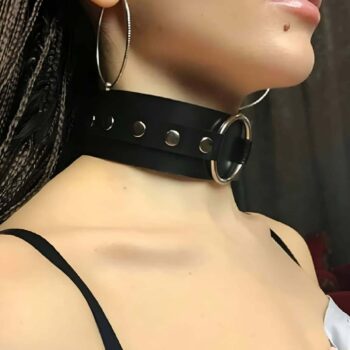 Halka Detaylı Ayarlı Geniş Şerit Şık Deri Choker Boyun Aksesuar - APFT671