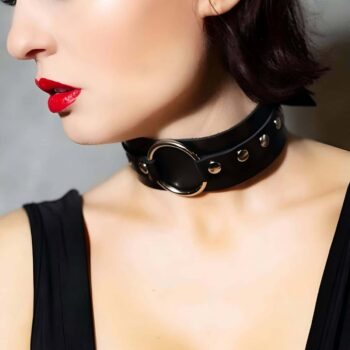 Halka Detaylı Geniş Şerit Ayarlı Şık Deri Choker - APFT671