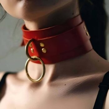 Halka Detaylı Geniş Şerit Şık Deri Choker Tasma - APFT663