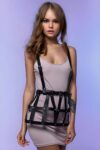 Kafes Tasarımlı Askılı Mini Elbise Üzeri Deri Harness – APFT1252