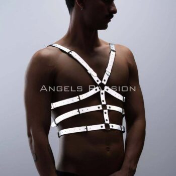 Karanlıkta Parlayan - Reflektörlü Erkek Göğüs Harness, T-Shirt Üzeri Harness - APFTM38