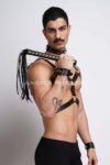 Kırbaç ve Çivili Choker Detaylı Erkek Fantazi Giyim