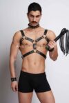 Kırbaç ve Çivili Choker Detaylı Erkek Fantazi Giyim