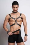 Kırbaç ve Çivili Choker Detaylı Erkek Fantazi Giyim