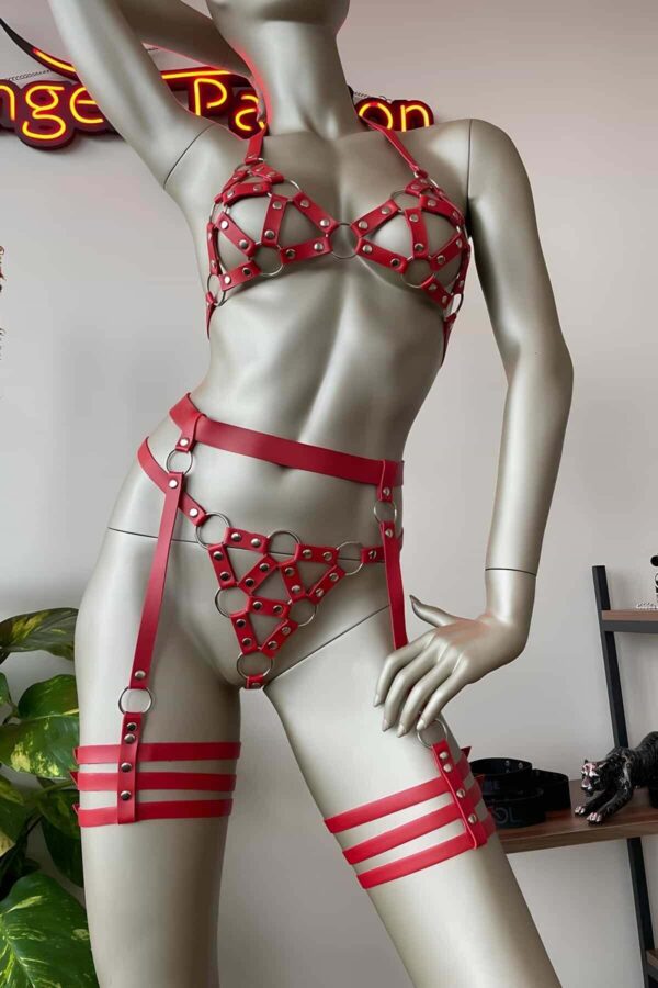 kirmizi deri bdsm fantazi jartiyer takim harness takm angels passion 119337 38 B