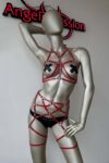 Kırmızı Deri Jartiyer Harness Takım