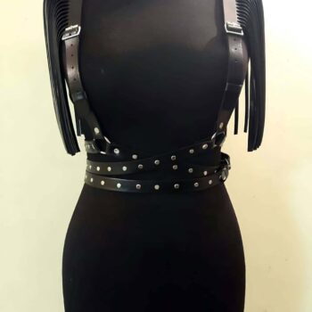 Omuzları Püskül Detaylı Deri Kemer, Askılı Püsküllü Deri Harness - APFT1004