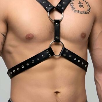 Perçin Detaylı Erkek Göğüs Harness, Sert Görünümlü Şık Erkek Fantazi Giyim - APFTM179