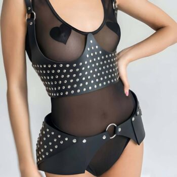 Perçin Detaytlı Şık Kemer ve Harness Takım - APFT1303