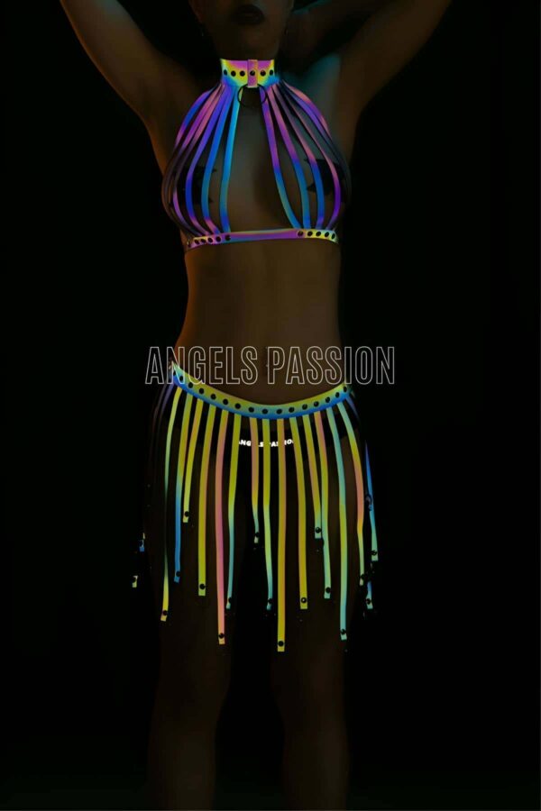 puskullu renkli reflektorlu fantezi elbise sexy harness ic giyim apft584 reflektrl harness angels passion 128643 39 B