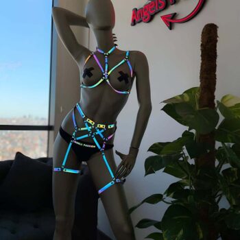 Reflektörlü İç Giyim Fantazi Harness Jartiyer Takım