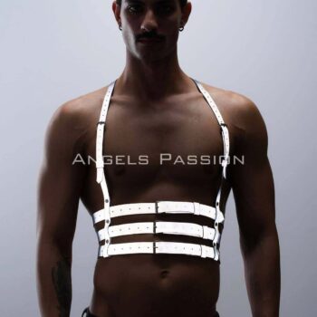 Reflektörlü (Karanlıkta Parlayan) Erkek Göğüs Harness, Parti Aksesuar, Clubwear - APFTM17